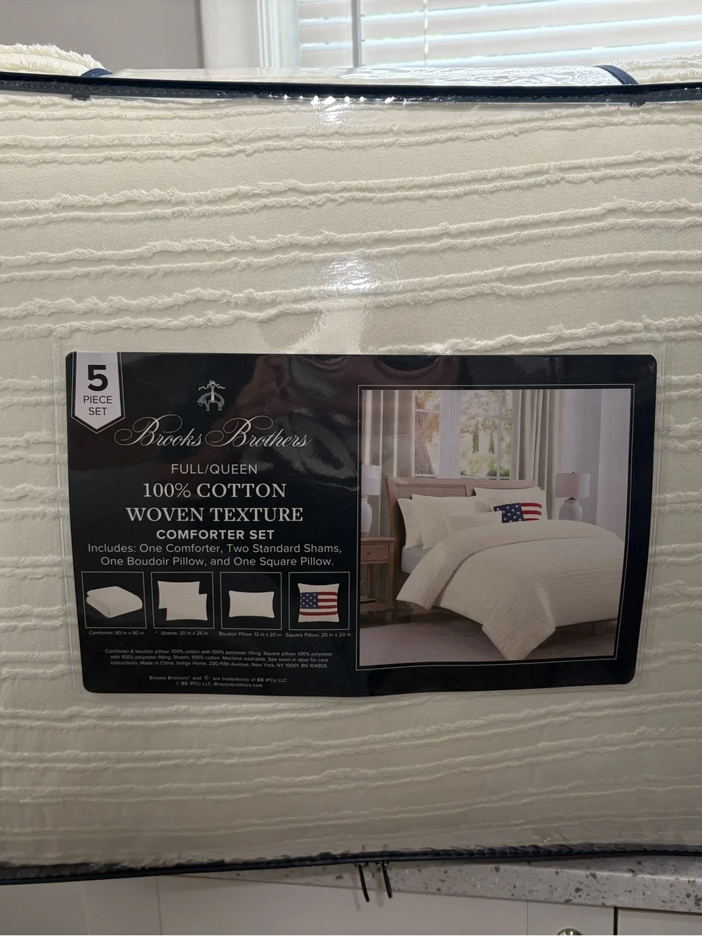NEW Brooks Brothers Red/White/Blue 100% Cotton Woven Comforter Set- Queen/Full